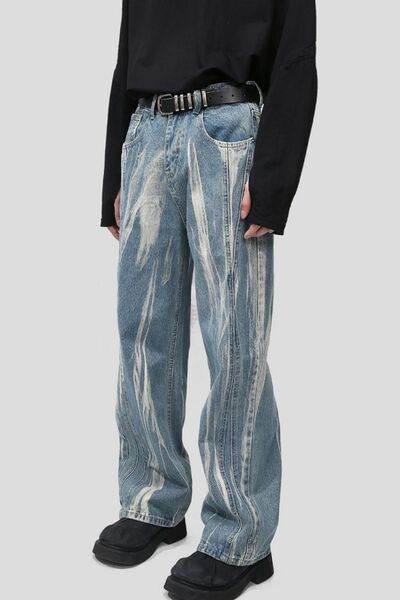 Paint Wide Leg Men's Jeans with Pockets - Hovatok
