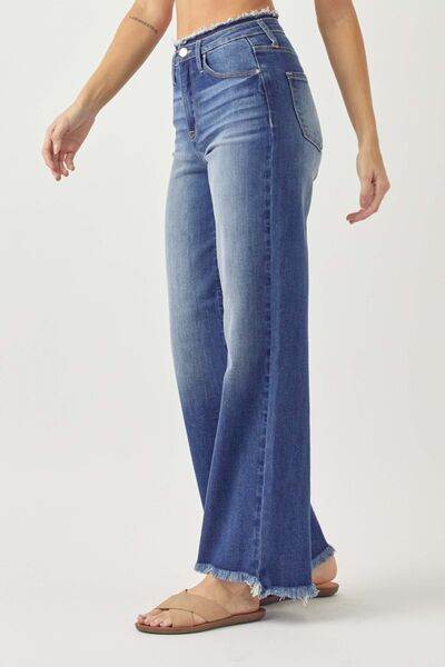 RISEN High Waist Raw Hem Wide Leg Jeans - Hovatok