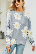Angel Wings Daisy Print Openwork Round Neck Sweater - Hovatok