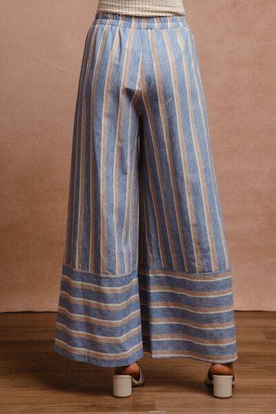 BiBi Striped Wide Leg Pants with Pockets - Hovatok