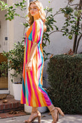 ODDI Full Size Striped Puff Sleeve Wide Leg Jumpsuit - Hovatok