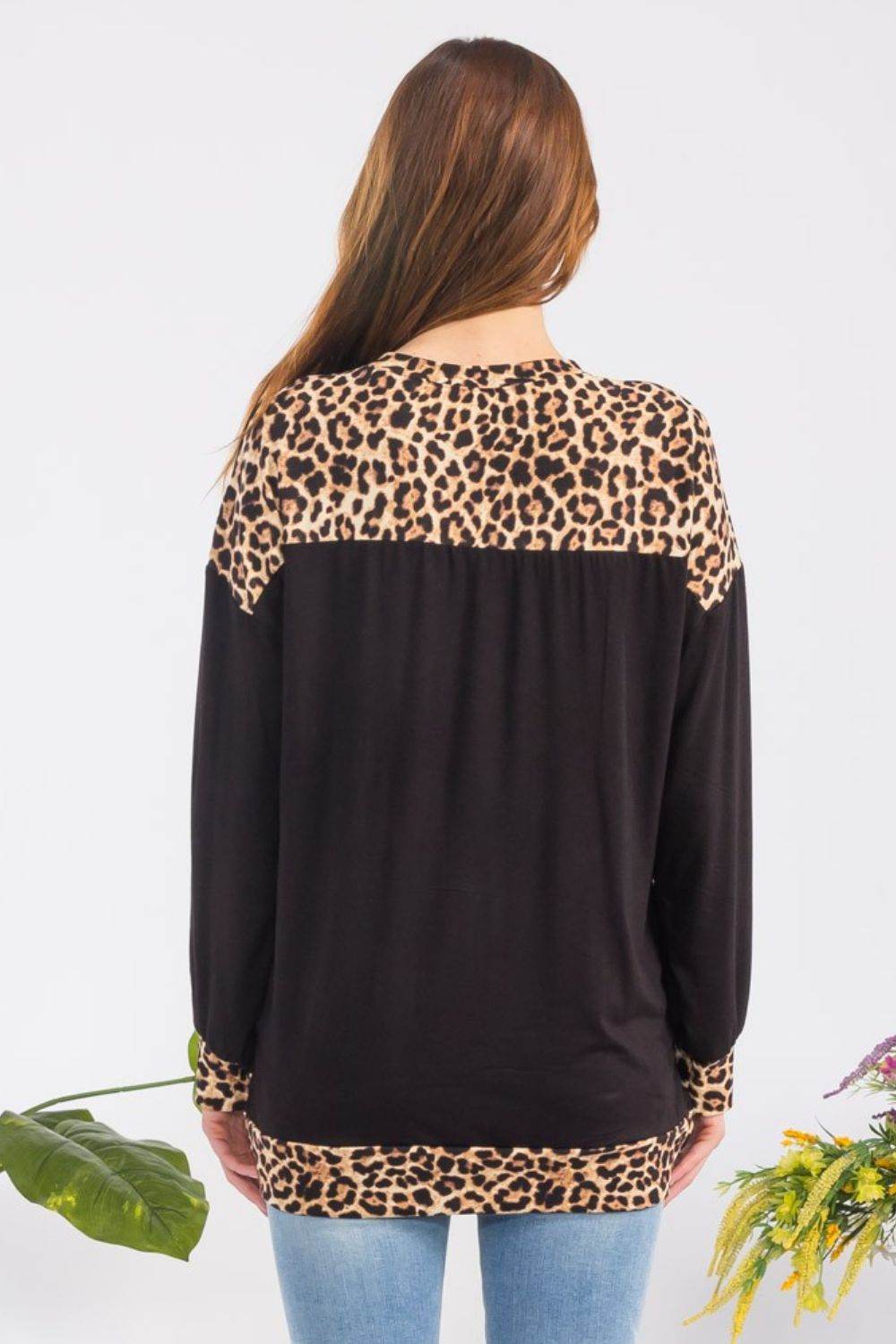 Celeste Full Size Leopard Round Neck Dropped Shoulder T-Shirt - Hovatok