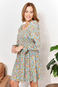 Honey Floral Smocked Flounce Sleeve Square Neck Dress - Hovatok