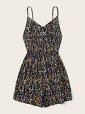 Printed V-Neck Spaghetti Strap Romper - Hovatok
