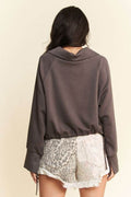 Davi & Dani Drawstring Hem Half Zip Raglan Sleeve Sweatshirt - Hovatok