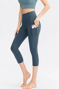 Wide Waistband Cropped Active Leggings with Pockets - Hovatok