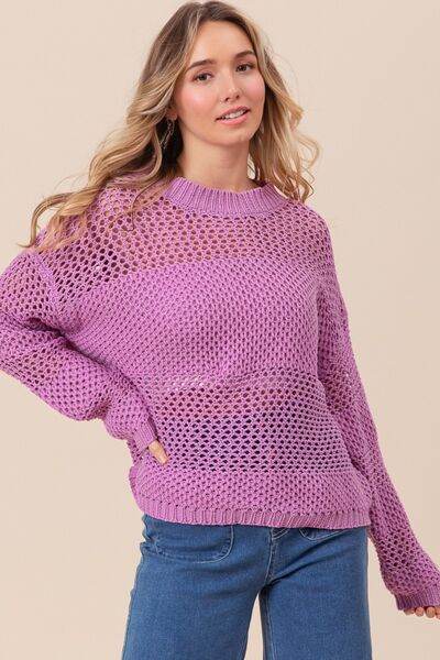 BiBi Openwork Long Sleeve Knit Top - Hovatok