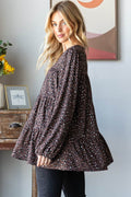 Heimish Leopard Long Sleeve Tiered Blouse - Hovatok