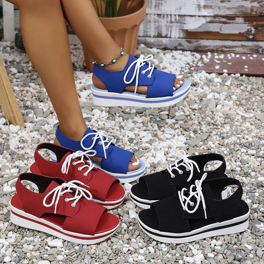 Open-Toe Lace Up Platform Sandals - Hovatok