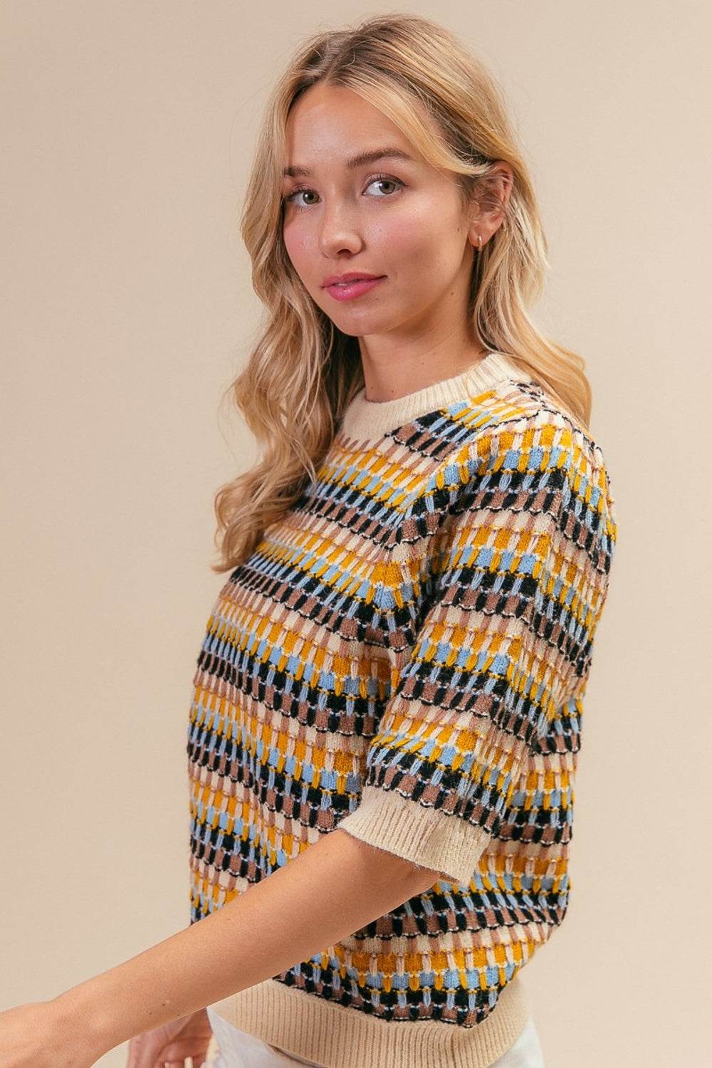 BiBi Multi Color Half Sleeve Sweater - Hovatok
