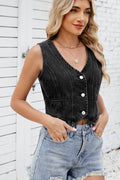 Button Down V-Neck Denim Vest - Hovatok