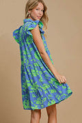 Umgee Full Size Floral Print Ruffle Cap Sleeve Tiered Dress Plus Size - Hovatok
