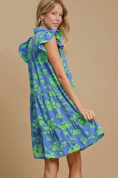 Umgee Full Size Floral Print Ruffle Cap Sleeve Tiered Dress Plus Size - Hovatok