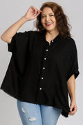 Umgee Full Size Linen Blend Button Down Shirt Plus Size - Hovatok