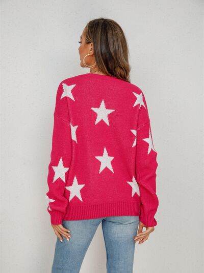 Angel Wings Star Round Neck Dropped Shoulder Sweater - Hovatok