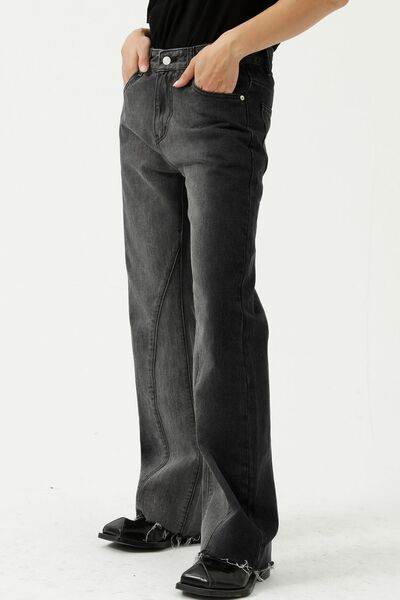 Frayed Hem Jeans with Pockets - Hovatok