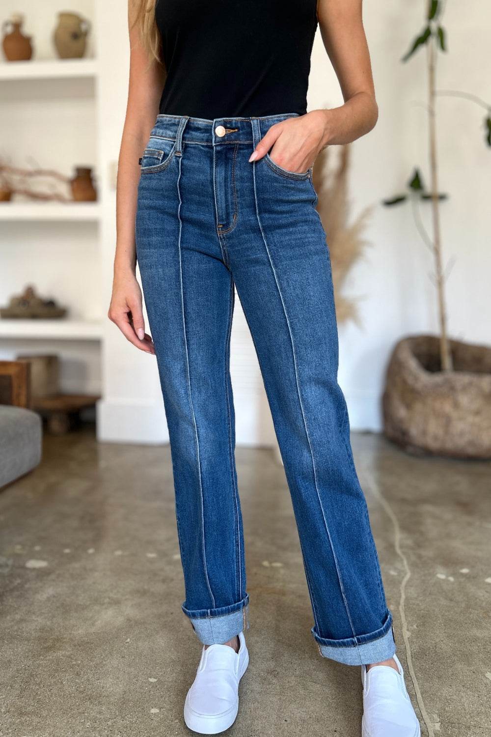 Judy Blue Full Size High Waist Front Seam Detail Straight Jeans - Hovatok