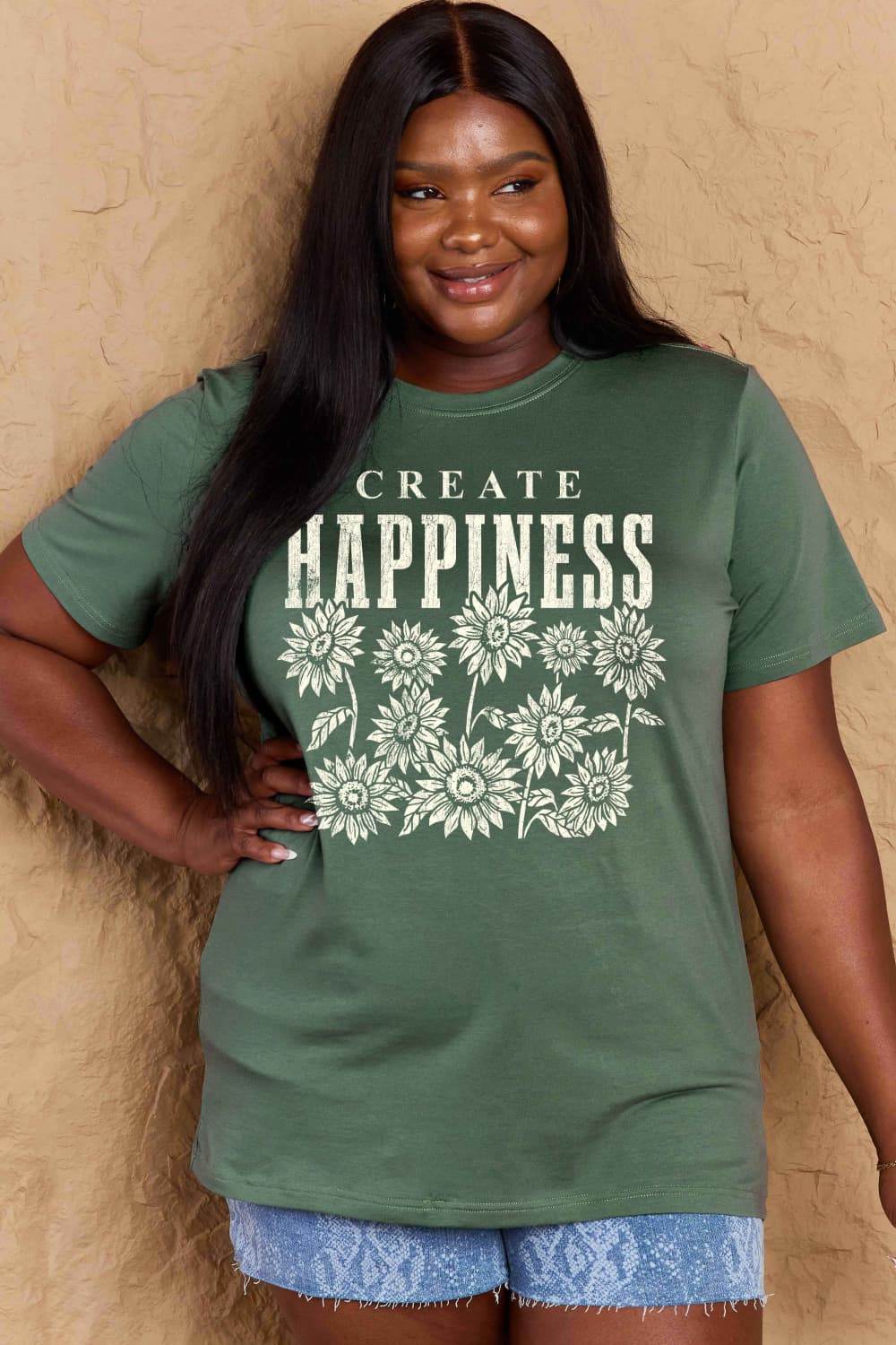 Simply Love Full Size CREATE HAPPINESS Graphic Cotton T-Shirt - Hovatok