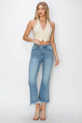 RISEN Full Size High Rise Frayed Hem Flare Jeans - Hovatok