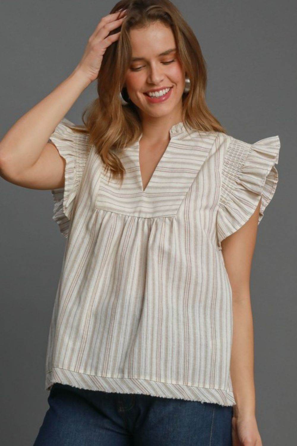 Umgee Full Size Striped Babydoll Top Plus Size - Hovatok