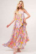 And The Why Full Size Printed Tie Shoulder Tiered Maxi Dress - Hovatok