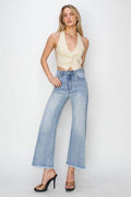 RISEN High Rise Crop Wide Fray Hem Jeans - Hovatok