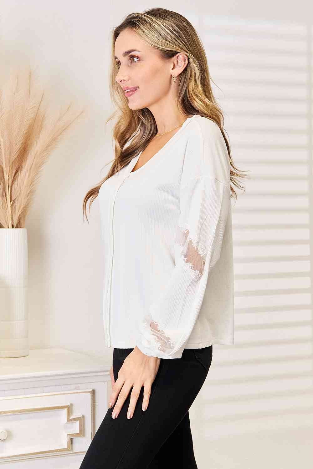 Double Take V-Neck Dropped Shoulder Blouse - Hovatok