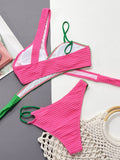 Contrast One-Shoulder Two-Piece Swim Set - Hovatok