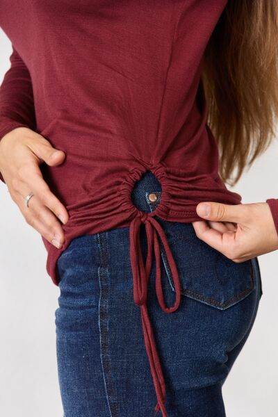 Culture Code Full Size Drawstring Round Neck Long Sleeve Top - Hovatok