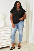 Mandy Eyelet Tie-Neck Flutter Sleeve Blouse - Hovatok