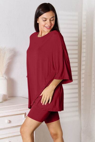 Basic Bae Full Size Soft Rayon Three-Quarter Sleeve Top and Shorts Set - Hovatok
