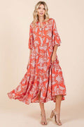 Mittoshop Abstract Leaf Print Tiered Ruffle Dress - Hovatok