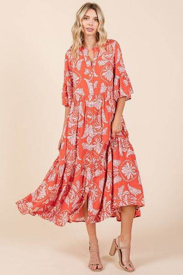 Mittoshop Abstract Leaf Print Tiered Ruffle Dress - Hovatok