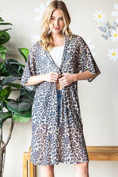 Heimish Full Size Leopard Open Front Cardigan Plus Size - Hovatok