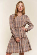 And The Why Full Size Washed Frayed Tiered Plaid Dress - Hovatok