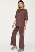 Basic Bae Full Size Bamboo Drop Shoulder T-Shirt and Flare Pants Set - Hovatok