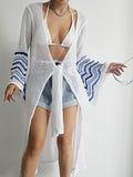 Openwork Striped Flare Sleeve Cover-Up - Hovatok