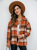 Shiny Plaid Button Up Collared Neck Jacket - Hovatok