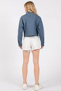 bytos Button Down Cropped Denim Jacket with Patch Pockets - Hovatok