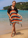 Angel Wings Cutout Striped Cover-Up with Tassel - Hovatok