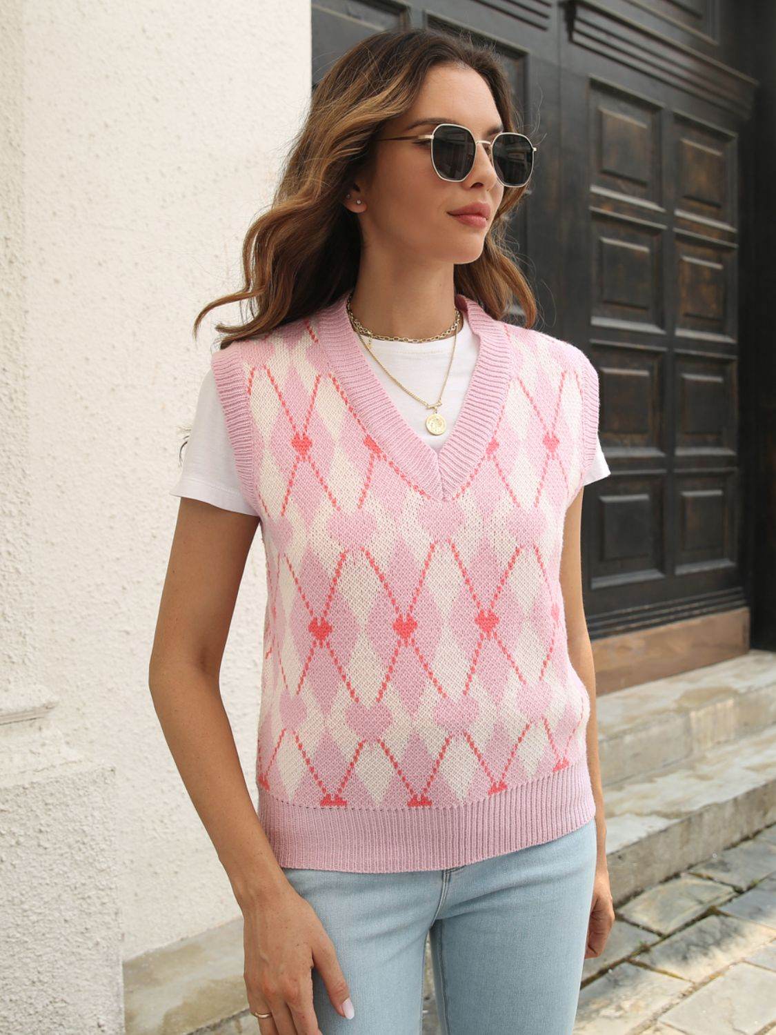 Geometric V-Neck Sweater Vest - Hovatok