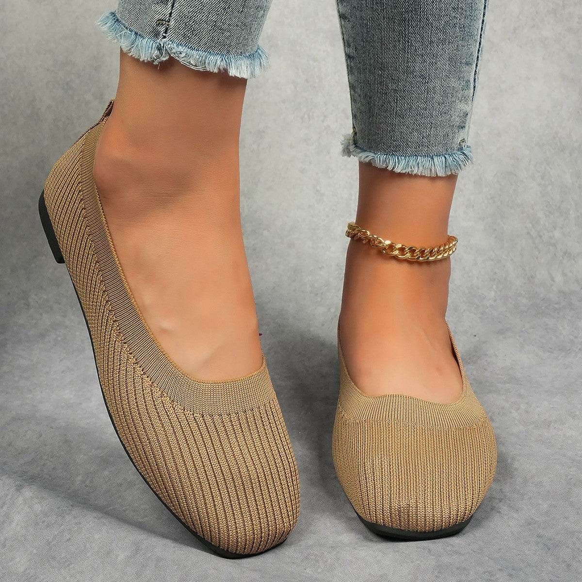 Knitted Square Toe Flat Slip-Ons - Hovatok