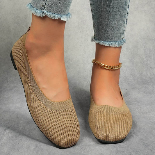 Knitted Square Toe Flat Slip-Ons - Hovatok