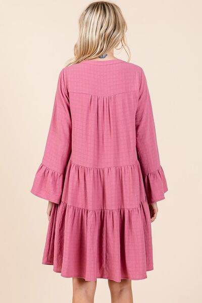 Mittoshop Tiered Notched Flare Sleeve Dress - Hovatok