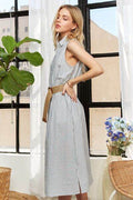 ADORA Striped Button Down Sleeveless Midi Dress - Hovatok