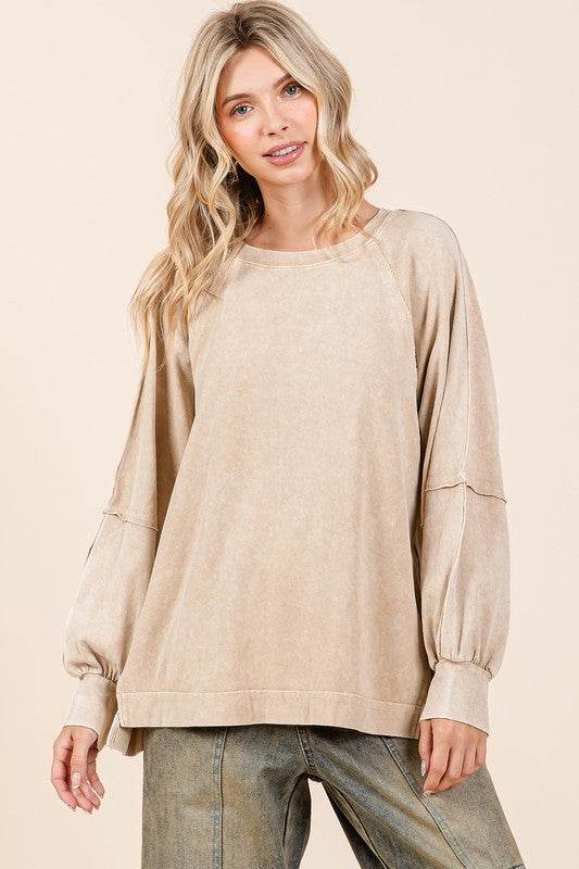 Mittoshop Mineral Wash Raglan Long Sleeve Oversized Top - Hovatok
