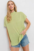 Ces Femme Texture Mock Neck Short Sleeve Knit Top - Hovatok