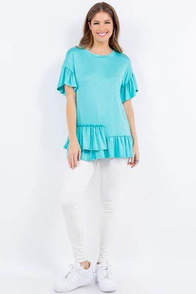 Celeste Full Size Ruffle Detail Asymmetrical Top Plus Size - Hovatok