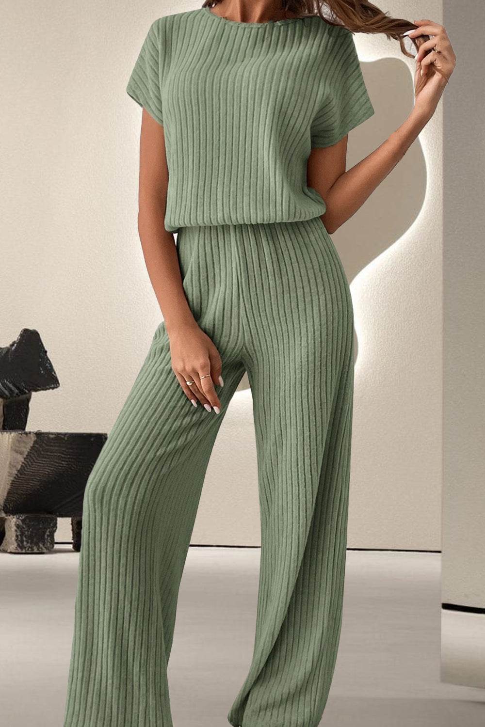 Round Neck Short Sleeve Jumpsuit - Hovatok