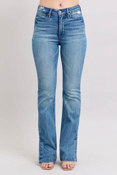 Judy Blue HW Tummy Control Vintage Wash Side Slit Slim Boot Jeans - Hovatok